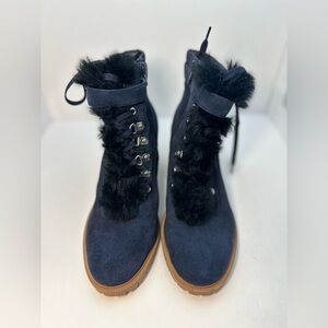 Nine West 25034918-1TD Womens Lagree Lace Up Suede Booties Navy/Black Size 10